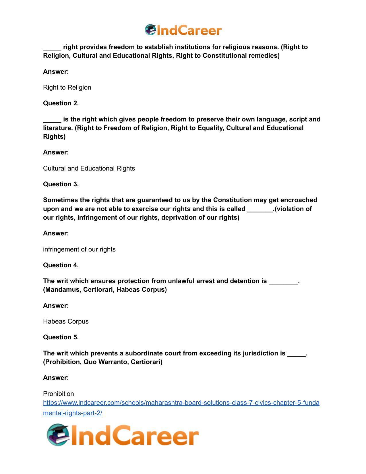 Maharashtra Board Solutions Class 7-Civics: Chapter 5- Fundamental Rights Part 2 - Page 5