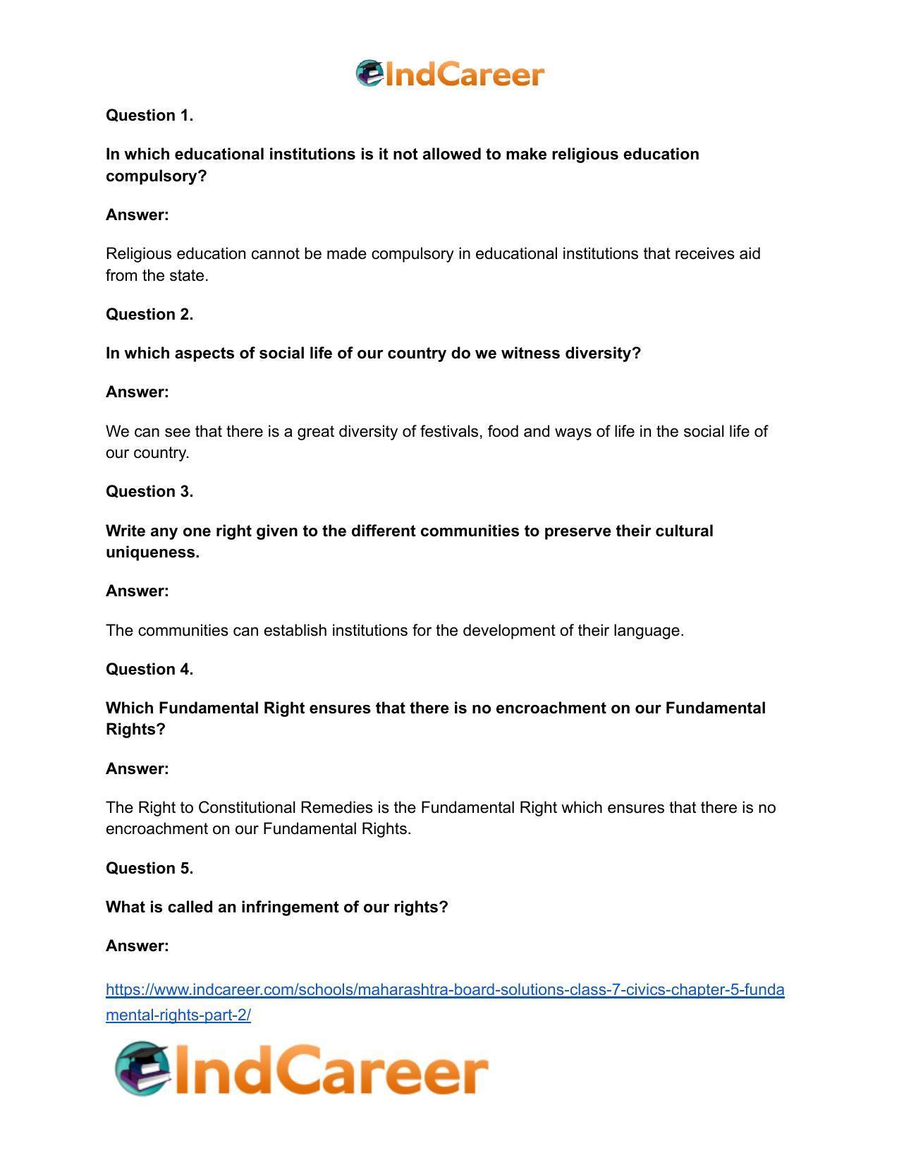 Maharashtra Board Solutions Class 7-Civics: Chapter 5- Fundamental Rights Part 2 - Page 7