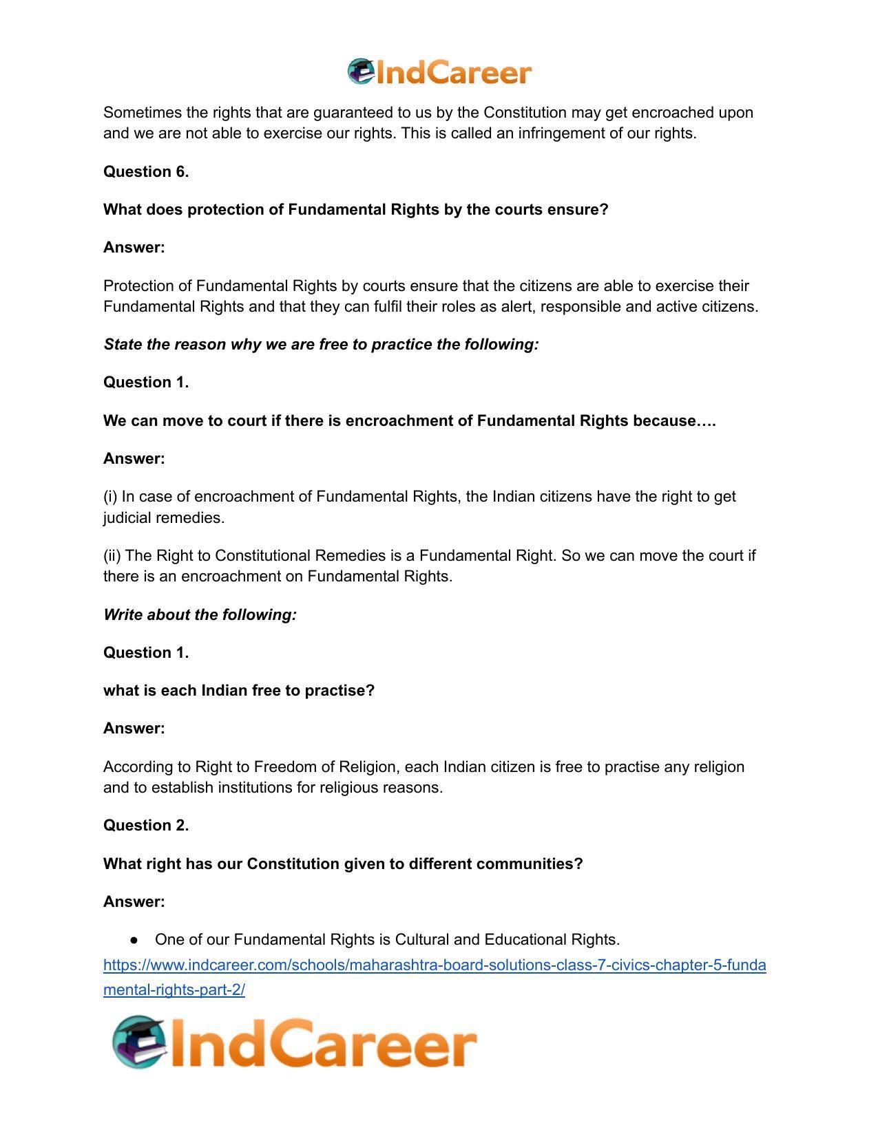 Maharashtra Board Solutions Class 7-Civics: Chapter 5- Fundamental Rights Part 2 - Page 8
