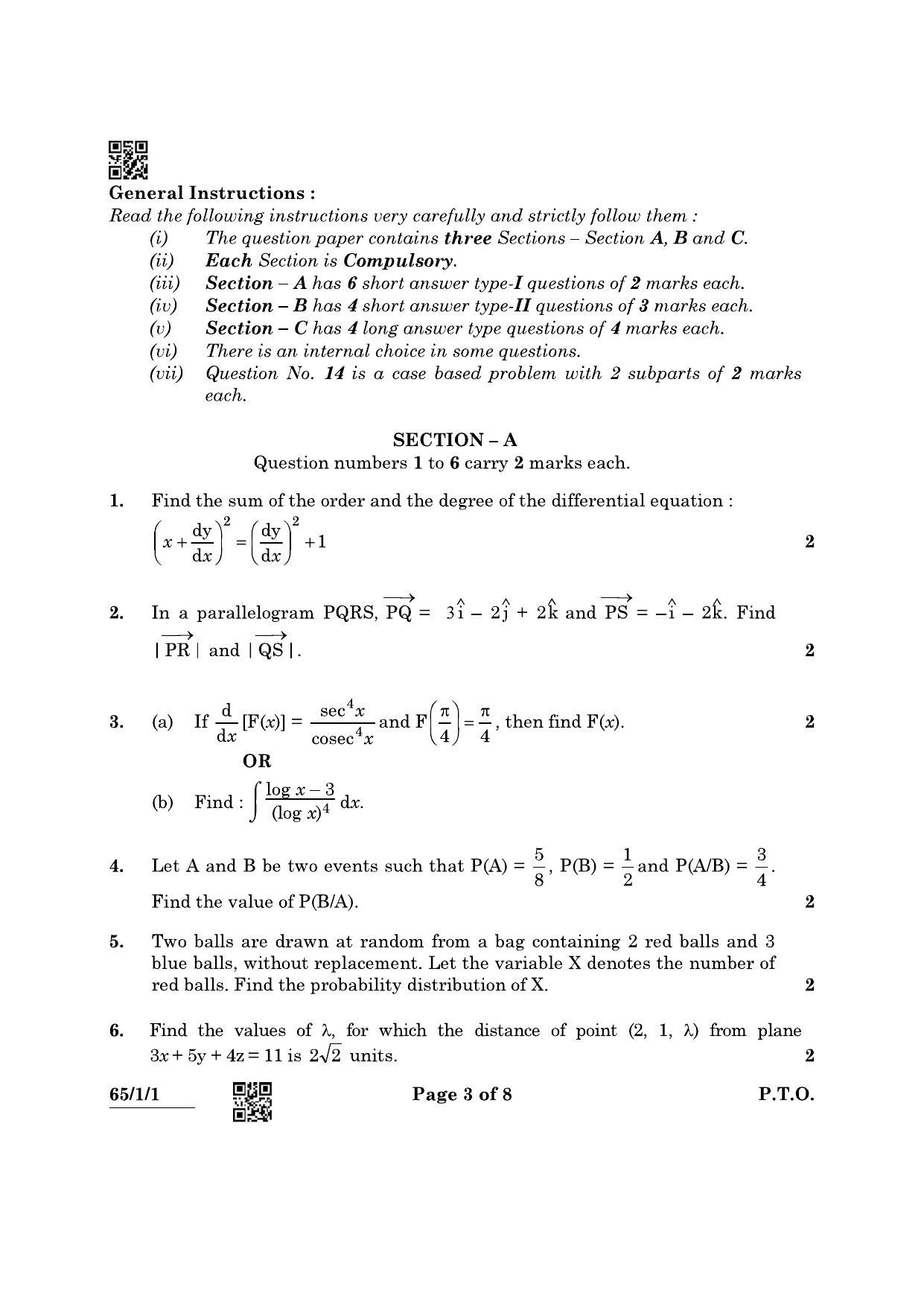 CBSE Class 12 65-1-1 Mathematcs 2022 Question Paper - Page 3