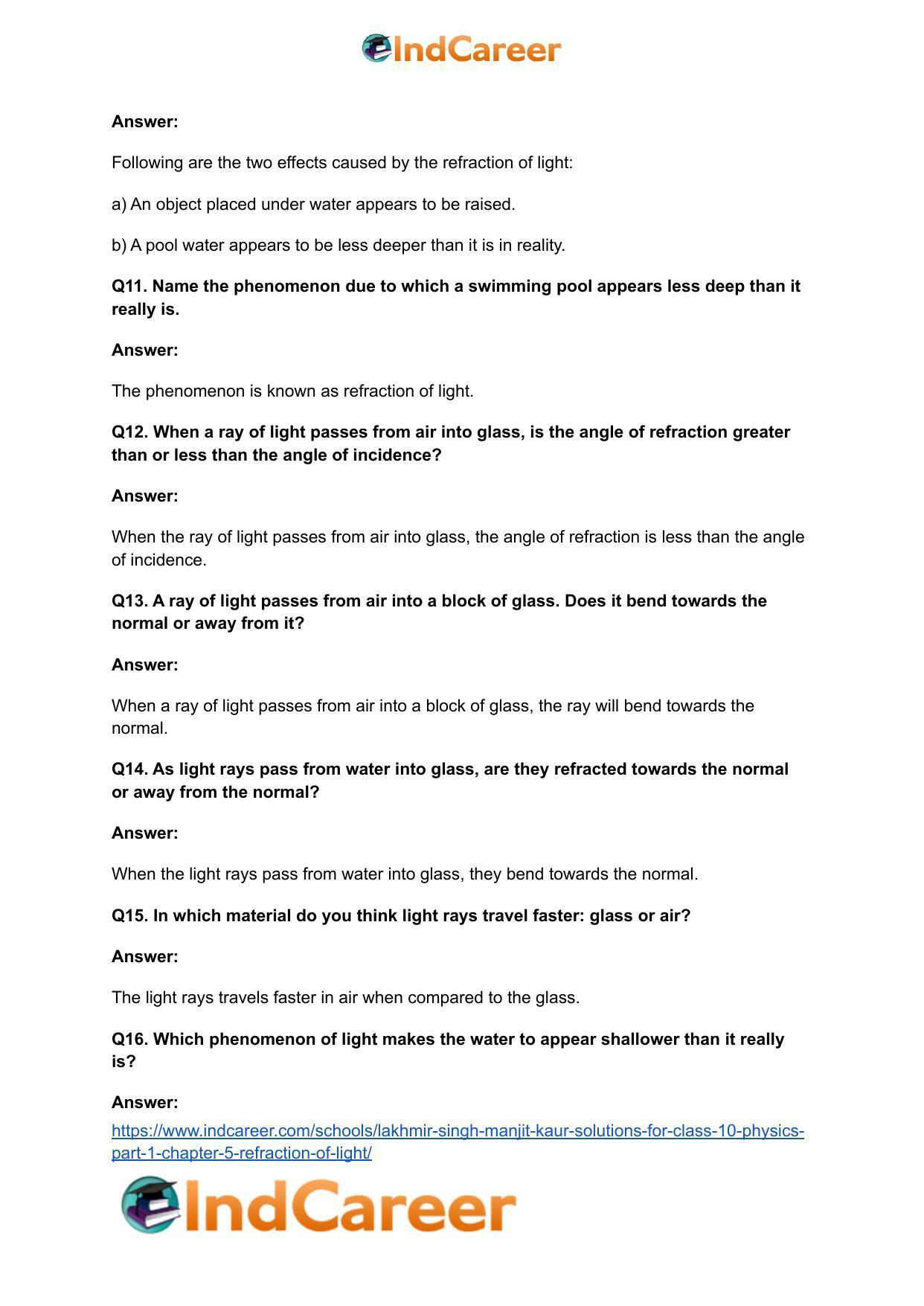Lakhmir Singh Manjit Kaur Solutions for Class 10 Physics (Part 1) Chapter 5- Refraction of Light - Page 6