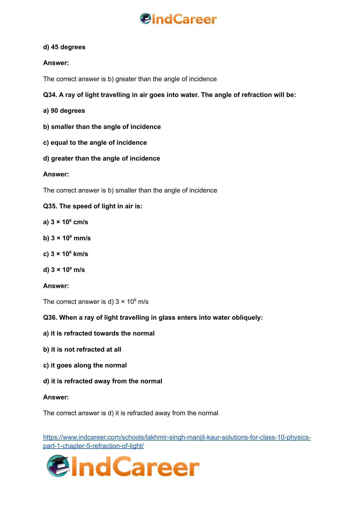 Lakhmir Singh Manjit Kaur Solutions for Class 10 Physics (Part 1) Chapter 5- Refraction of Light - Page 21