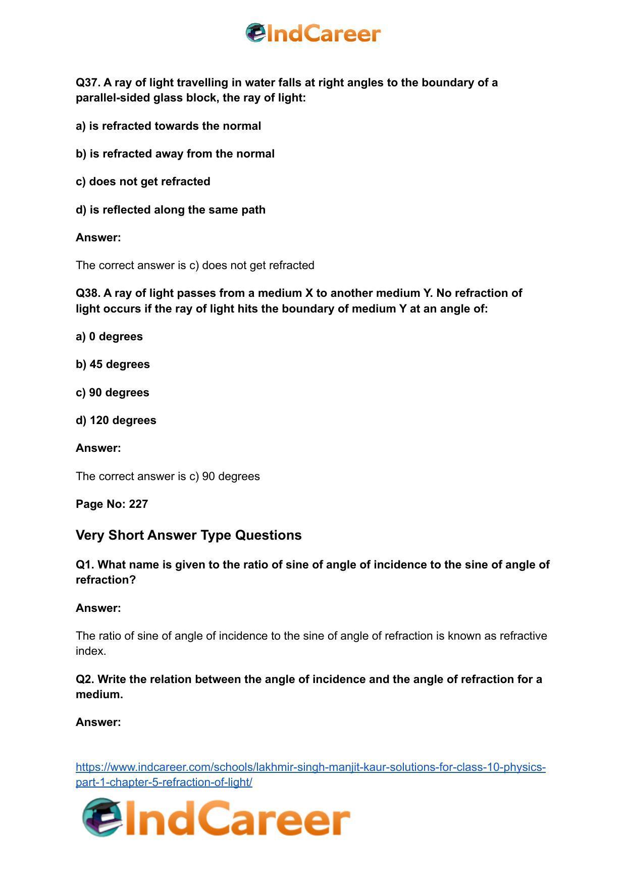 Lakhmir Singh Manjit Kaur Solutions for Class 10 Physics (Part 1) Chapter 5- Refraction of Light - Page 22