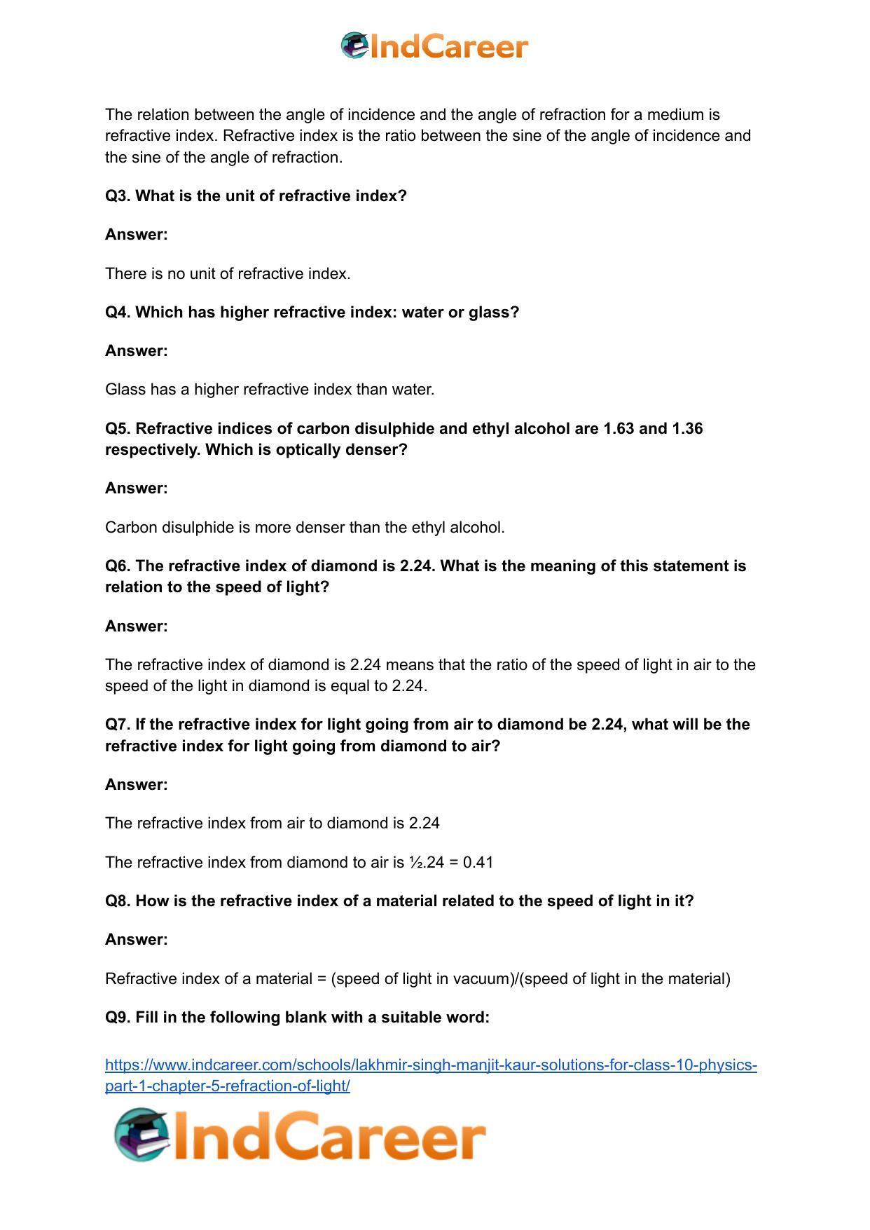 Lakhmir Singh Manjit Kaur Solutions for Class 10 Physics (Part 1) Chapter 5- Refraction of Light - Page 23