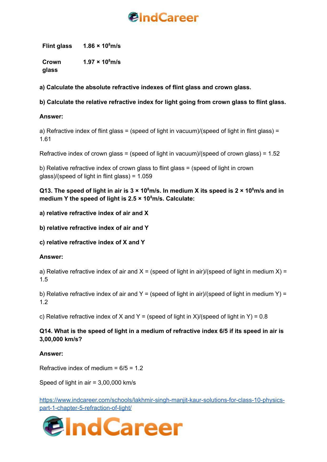 Lakhmir Singh Manjit Kaur Solutions for Class 10 Physics (Part 1) Chapter 5- Refraction of Light - Page 25