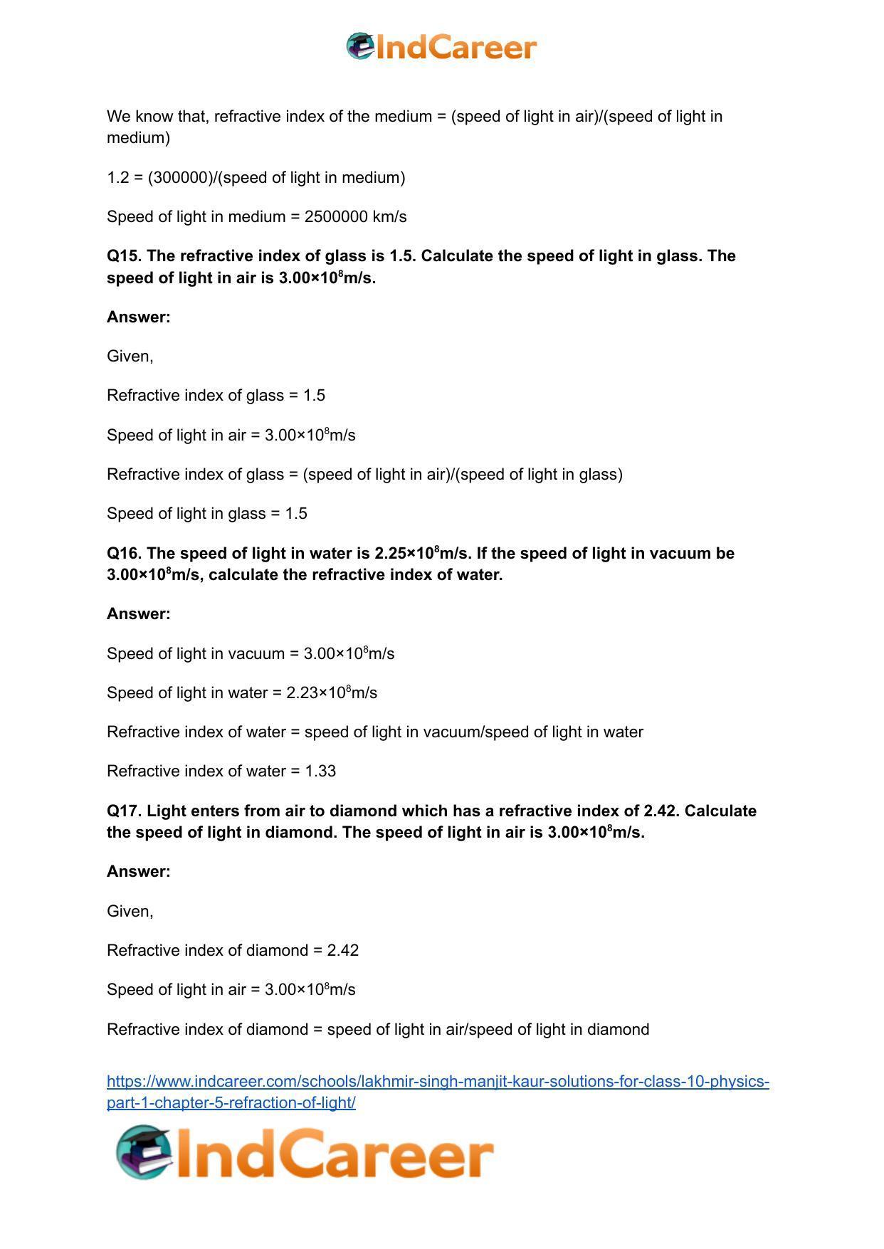 Lakhmir Singh Manjit Kaur Solutions for Class 10 Physics (Part 1) Chapter 5- Refraction of Light - Page 26