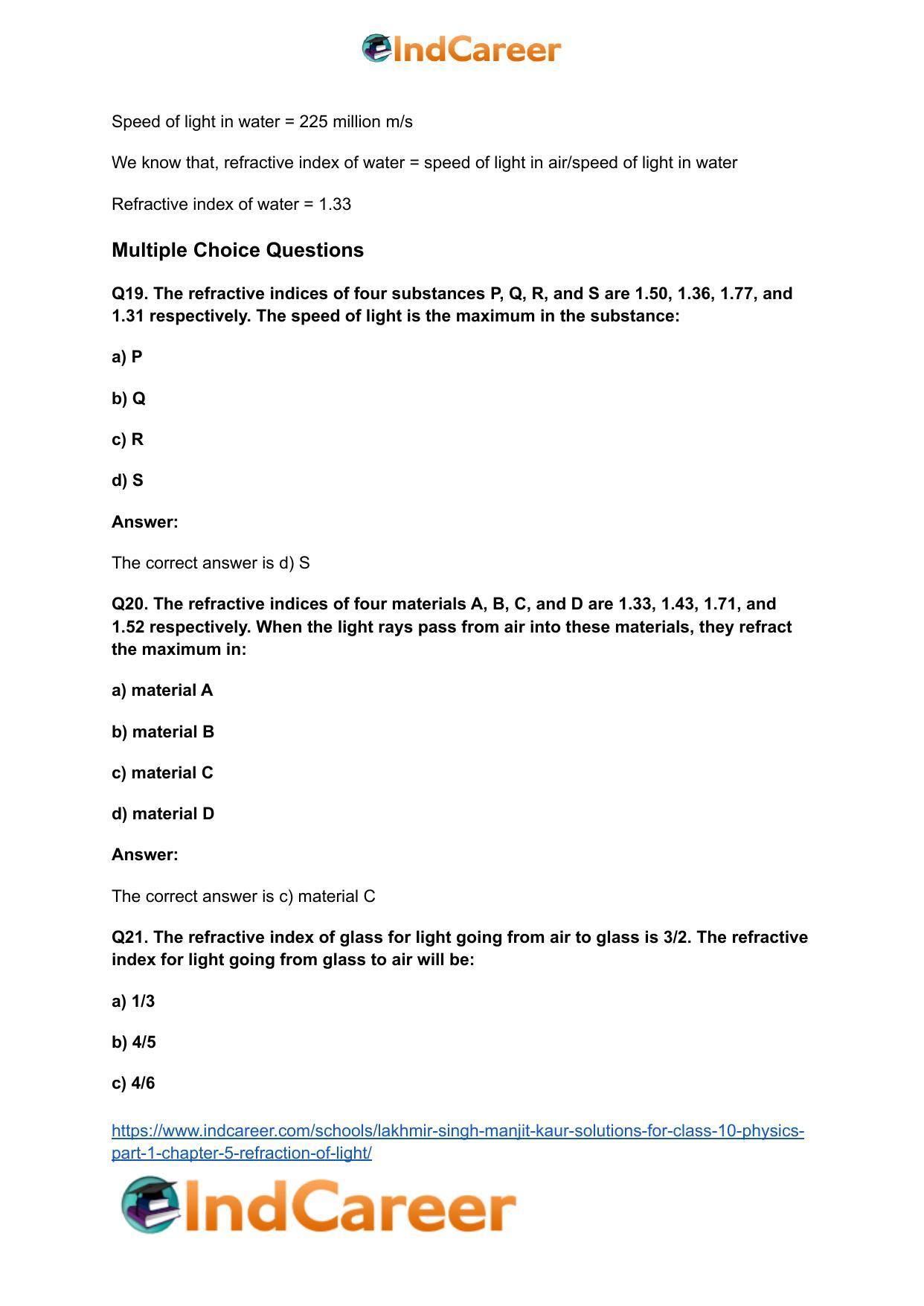 Lakhmir Singh Manjit Kaur Solutions for Class 10 Physics (Part 1) Chapter 5- Refraction of Light - Page 28