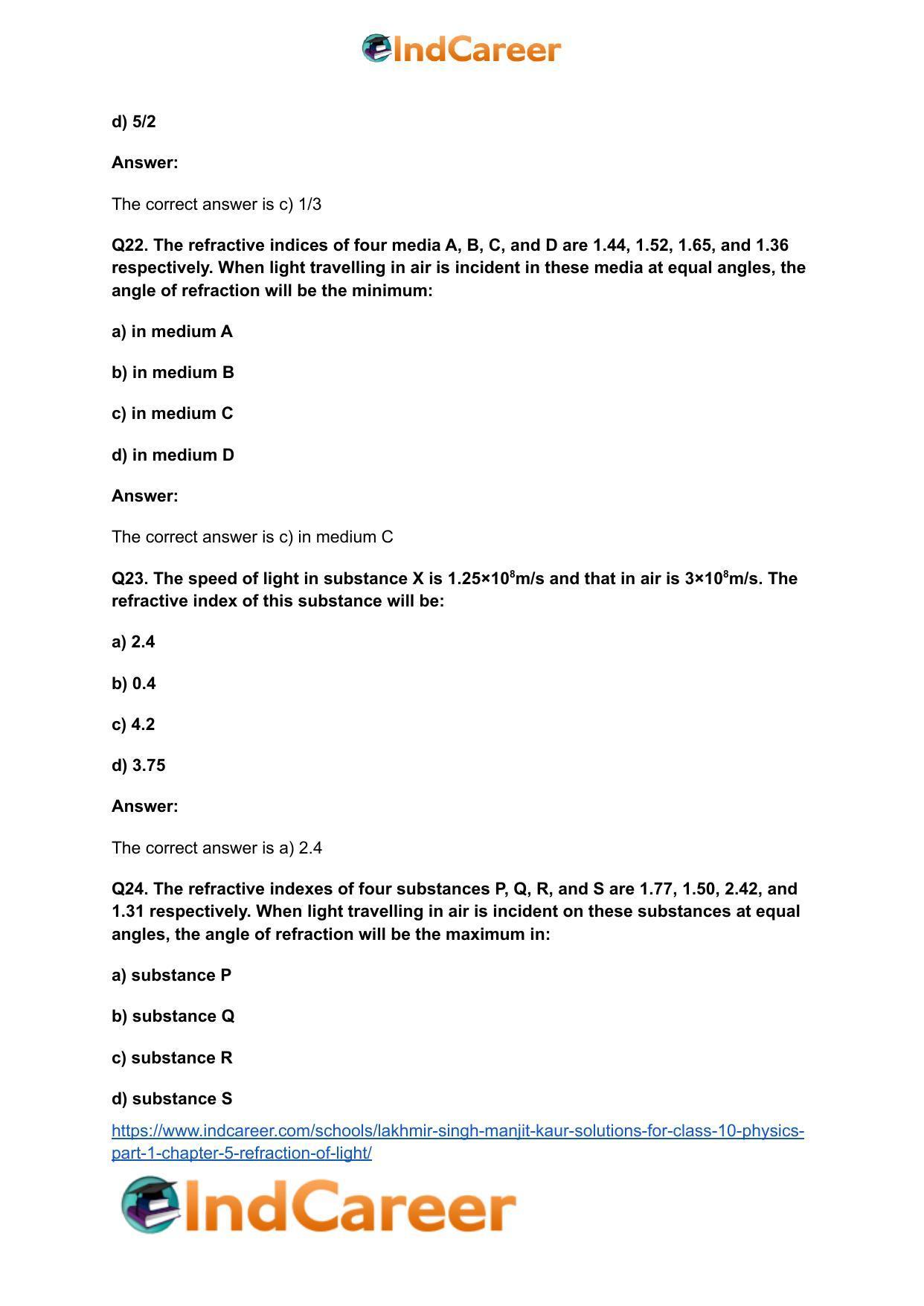 Lakhmir Singh Manjit Kaur Solutions for Class 10 Physics (Part 1) Chapter 5- Refraction of Light - Page 29