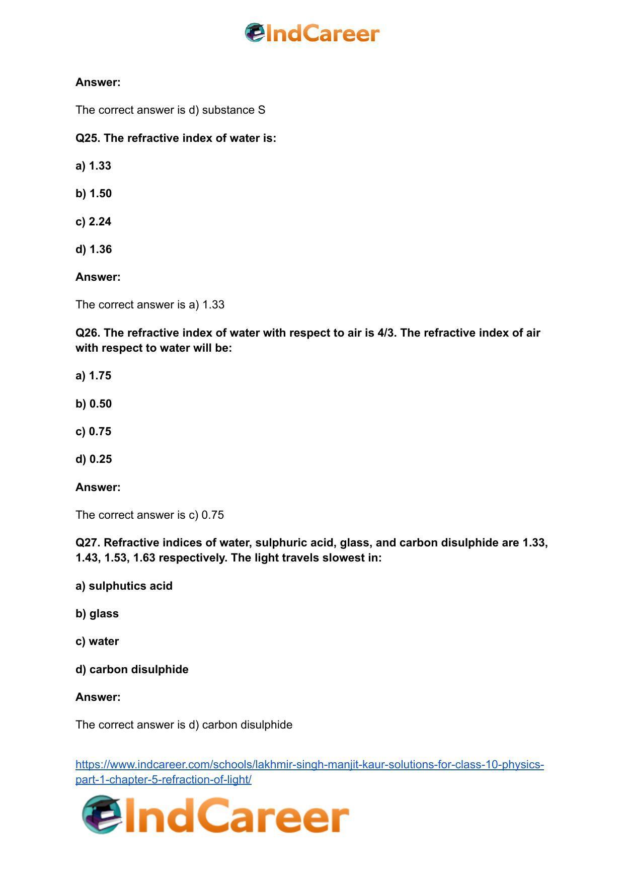 Lakhmir Singh Manjit Kaur Solutions for Class 10 Physics (Part 1) Chapter 5- Refraction of Light - Page 30