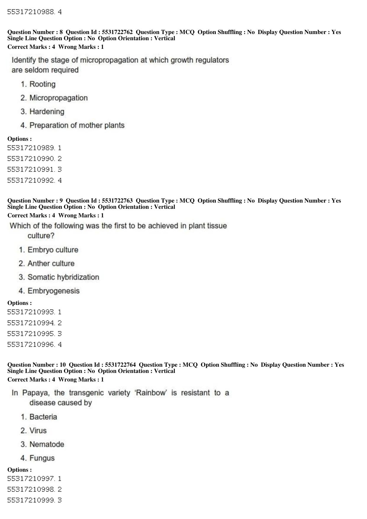 ICAR AIEEA PG 2019 PLANT BIOTECHNOLOGY Question Paper - Page 4