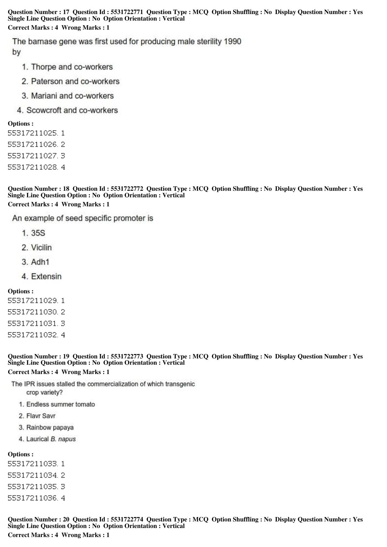 ICAR AIEEA PG 2019 PLANT BIOTECHNOLOGY Question Paper - Page 7