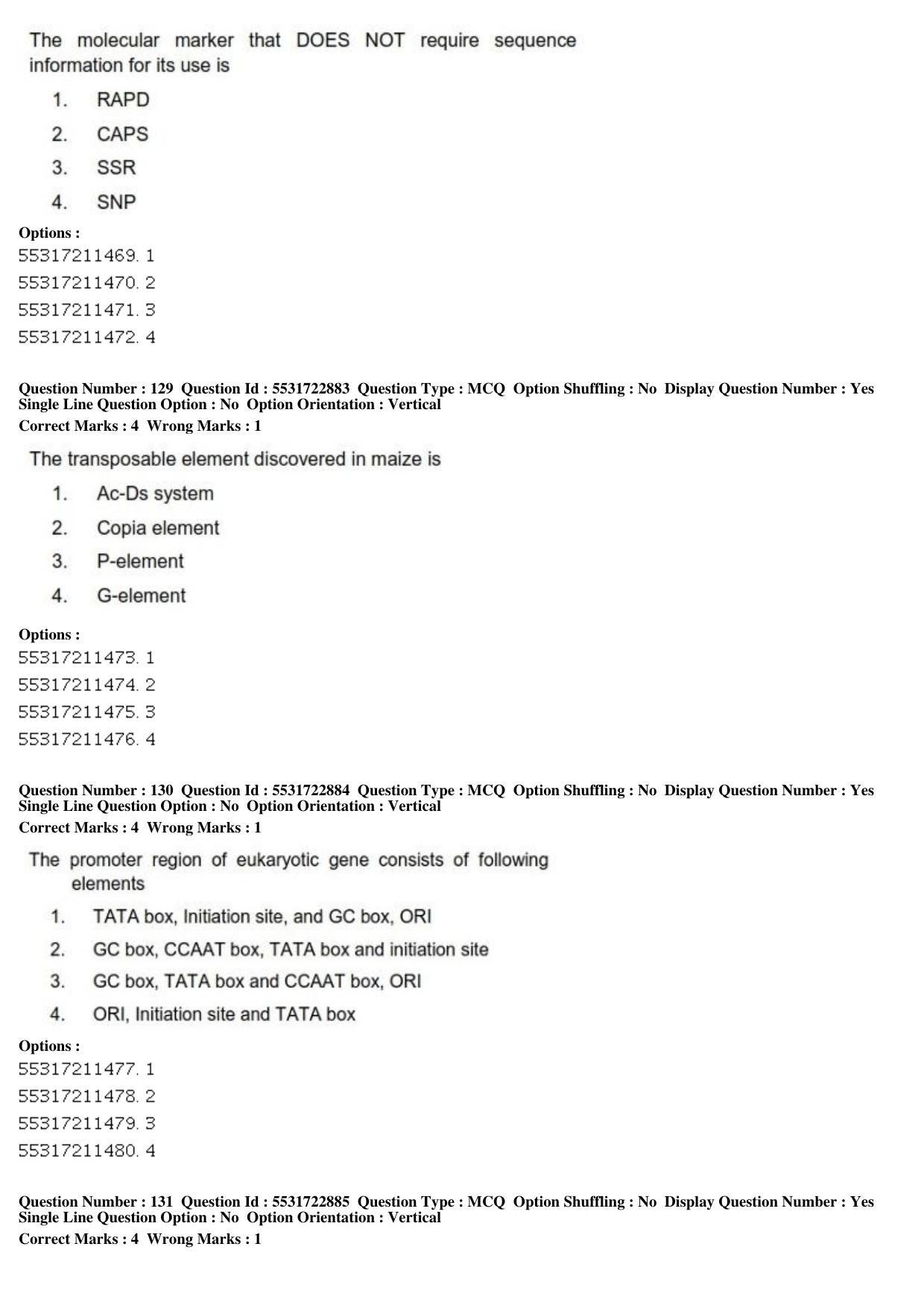 ICAR AIEEA PG 2019 PLANT BIOTECHNOLOGY Question Paper - Page 44