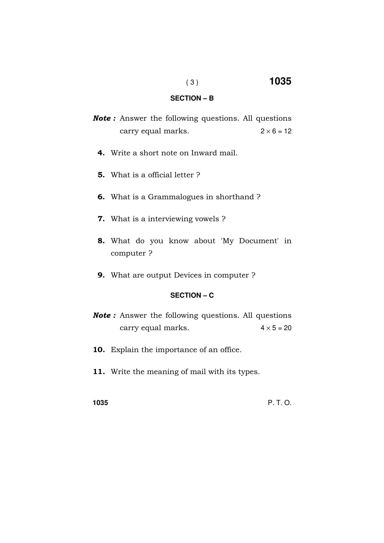 Haryana Board HBSE Class 11 OFFICE SECRETARY-SHIP AND STENOGRAPHY IN ENGLISH 2019 Question Paper - Page 3