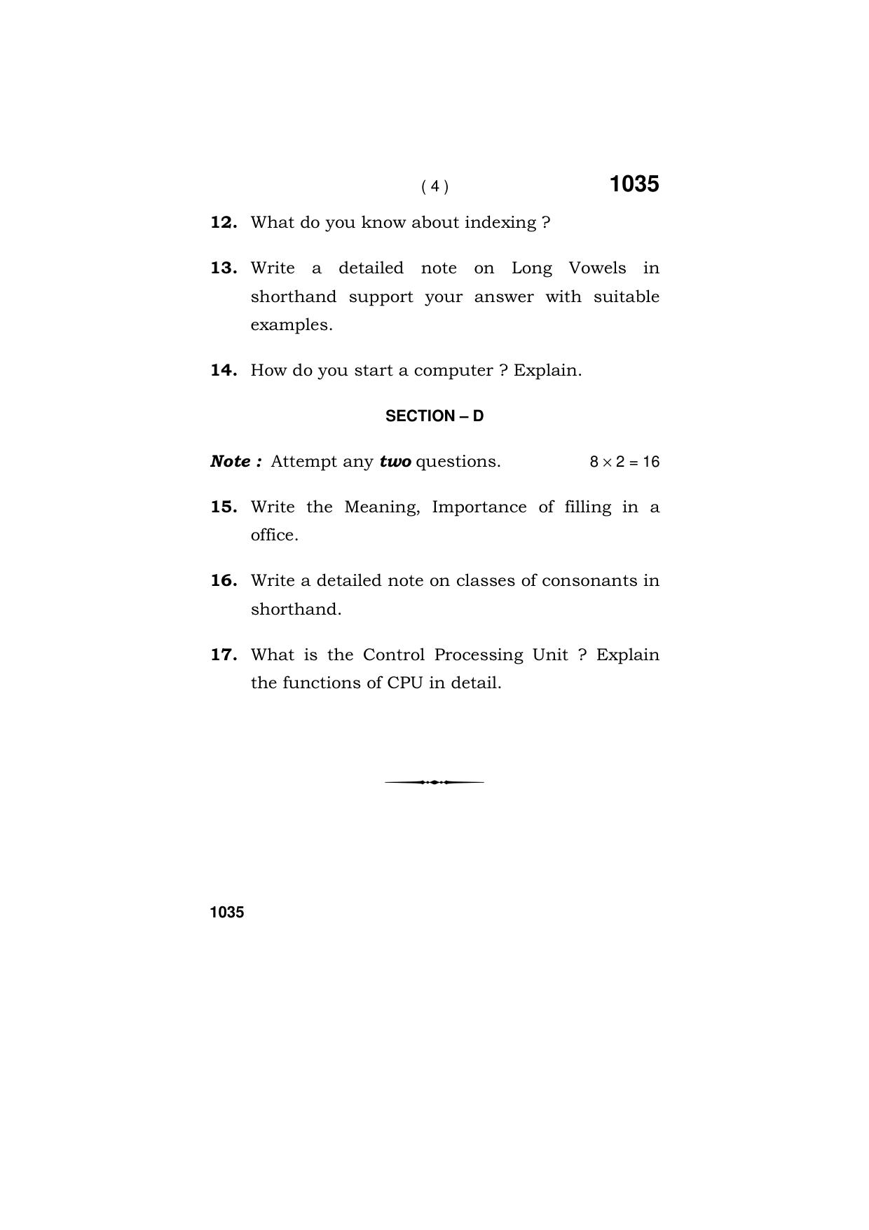 Haryana Board HBSE Class 11 OFFICE SECRETARY-SHIP AND STENOGRAPHY IN ENGLISH 2019 Question Paper - Page 4