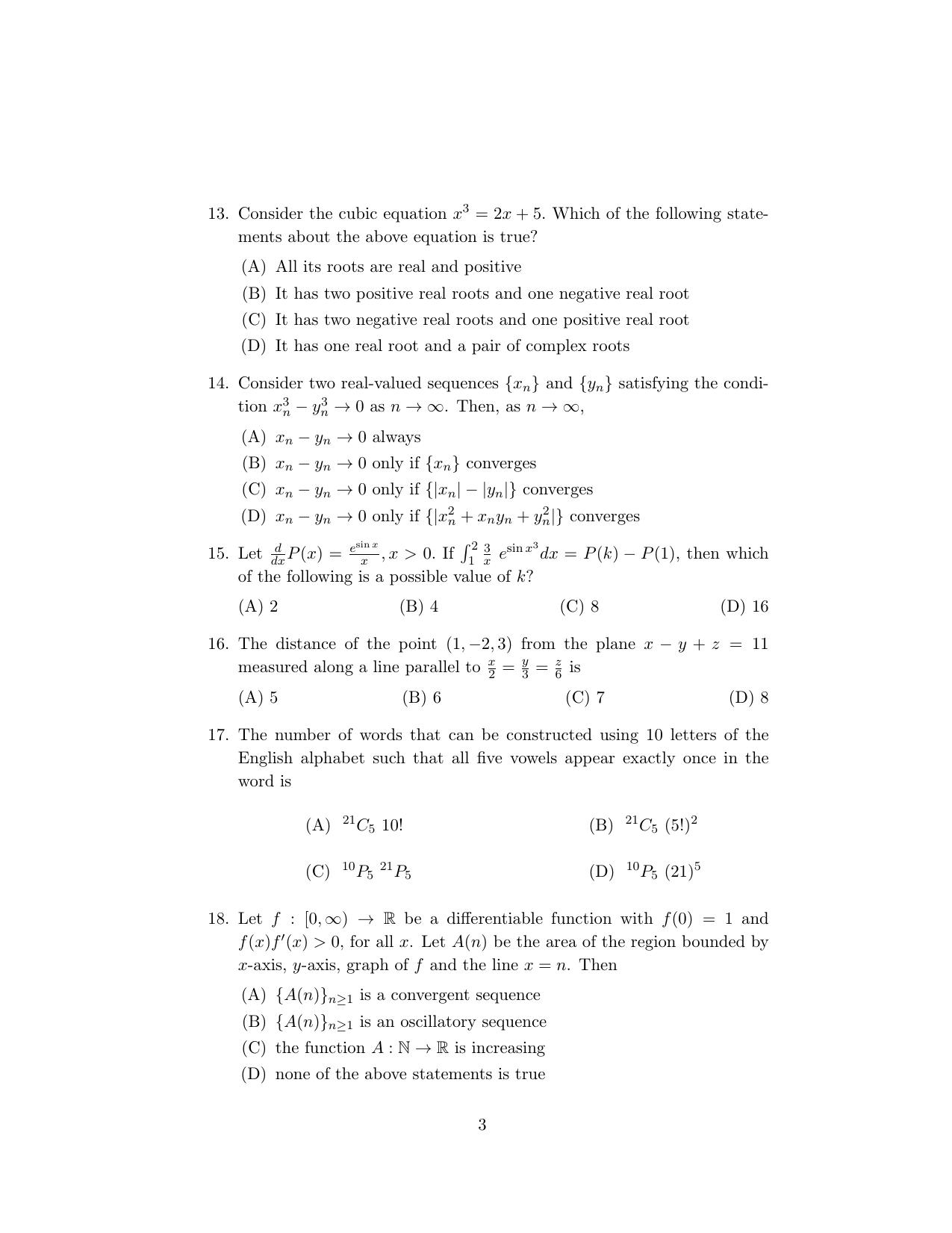 ISI Admission Test MMA (MCQ- Type) 2020 Sample Paper - Page 3