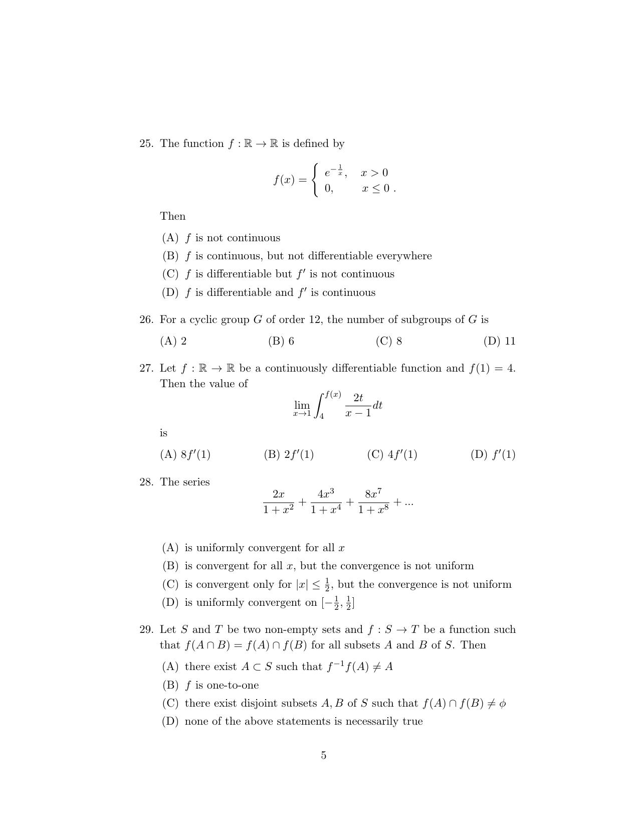 ISI Admission Test MMA (MCQ- Type) 2020 Sample Paper - Page 5
