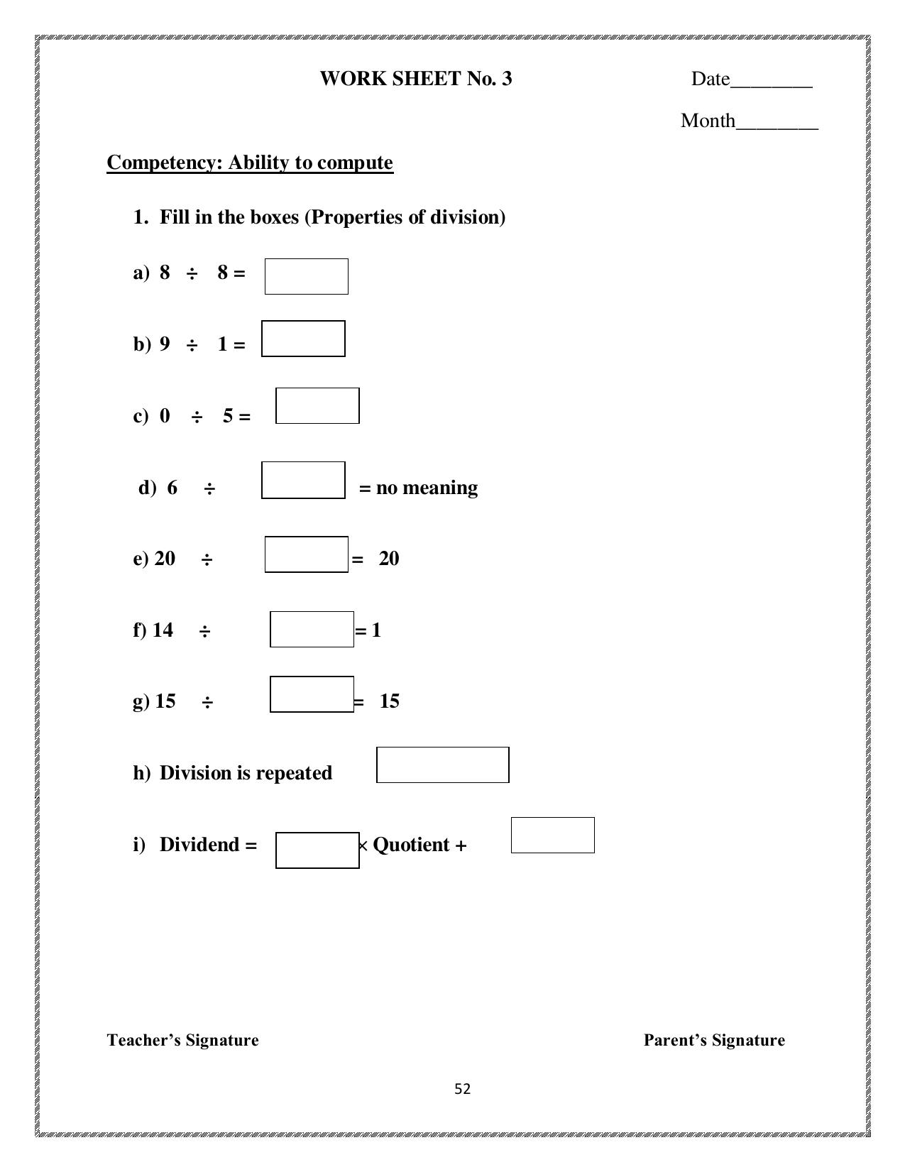 Worksheet for Class 3 Mathematics Assignment 68 - Page 1