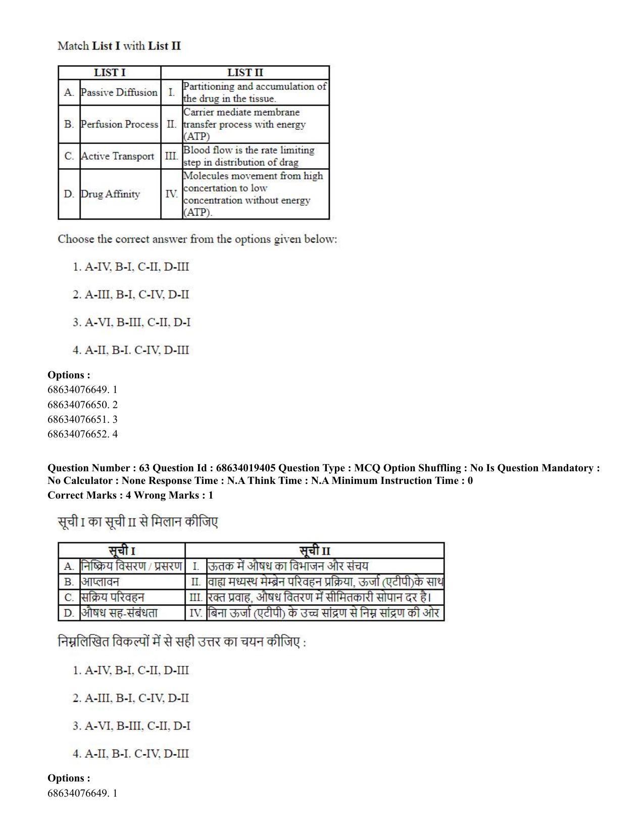 CUET PG 2023: SCQP23 – Pharmacy(HINDI) - Shift 2 (13-06-2023) Question Paper - Page 63