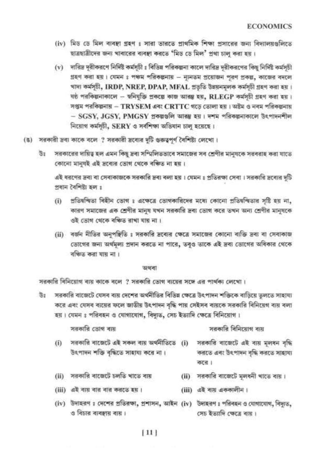 West Bengal Board Class 12 Economics 2020 Question Paper - Page 11