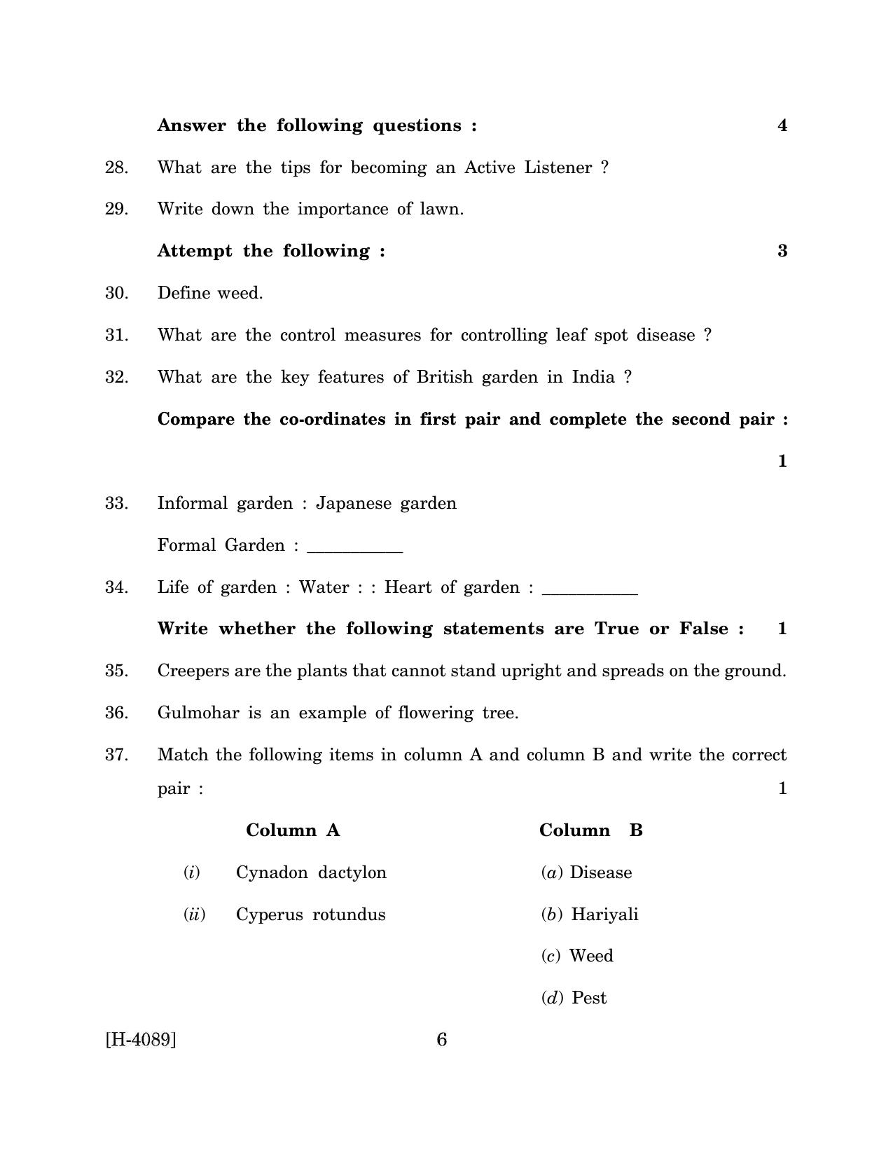 Goa Board Class 12 Agriculture (Gardener) (March 2024) Question Paper - Page 6