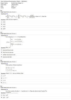 JEE Mains 2022: BTech English (Shift 1) 28-06-2022 Question Paper