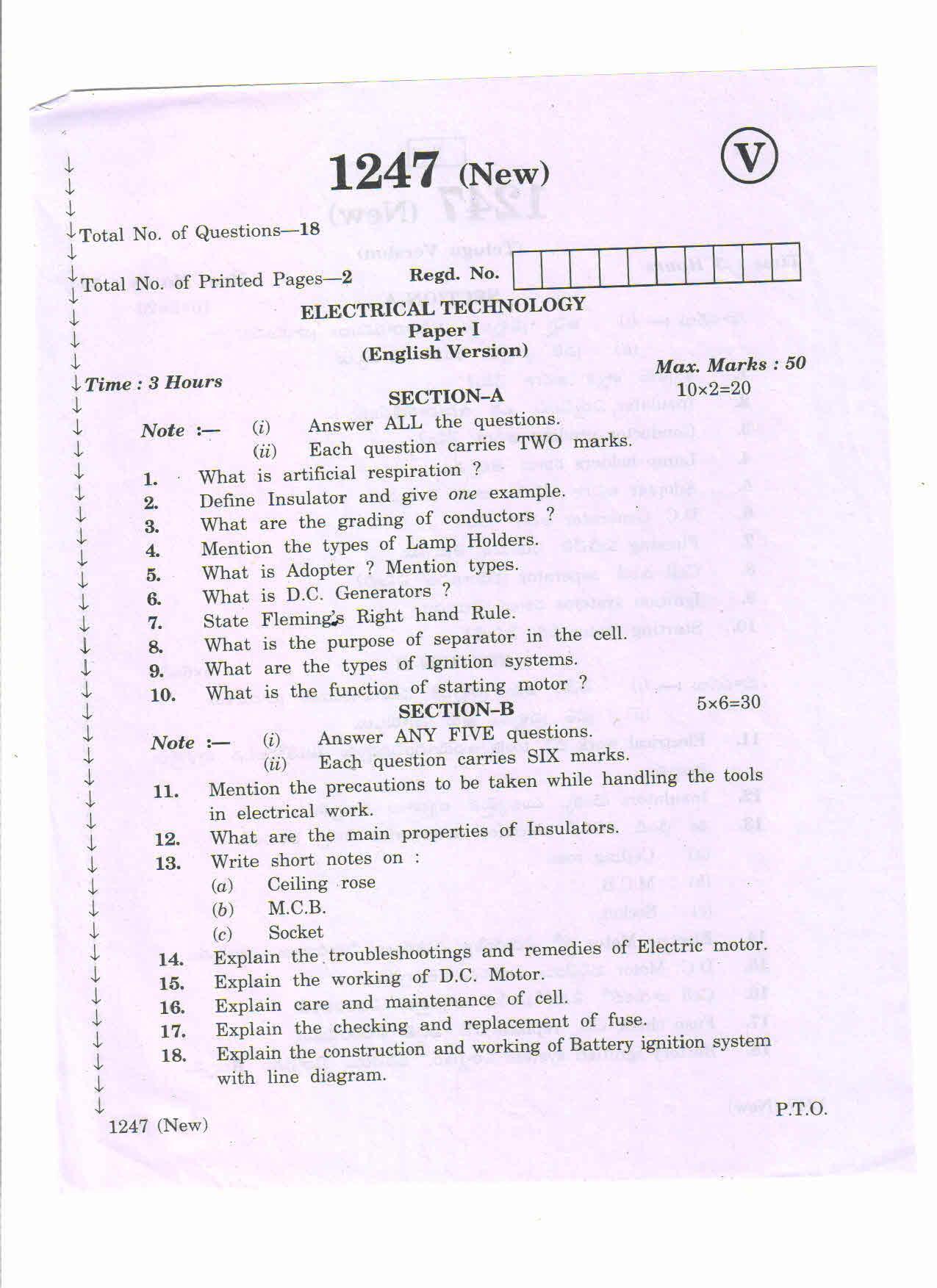 AP Inter 2nd Year Vocational Question Paper March - 2020 - Electrical Technology - I - Page 1