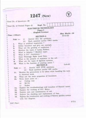AP Inter 2nd Year Vocational Question Paper March - 2020 - Electrical Technology - I