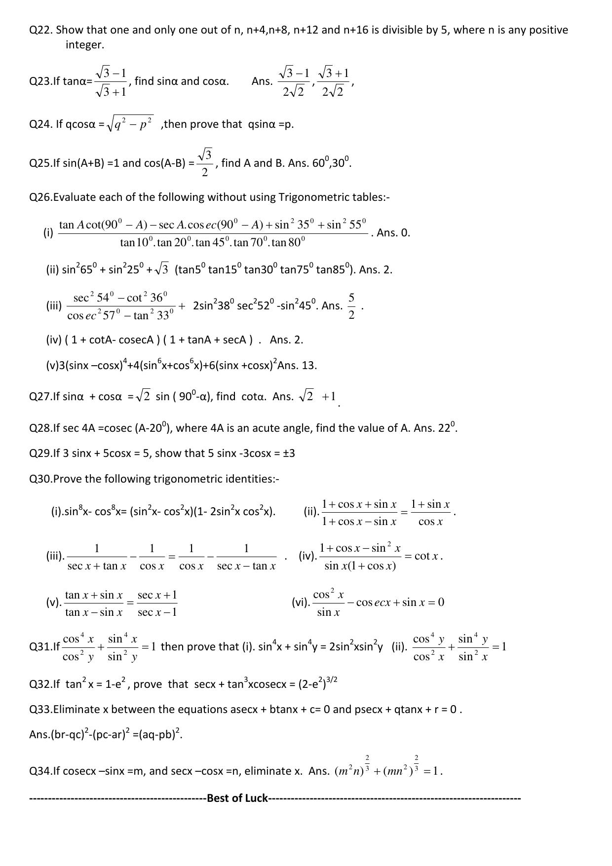 CBSE Worksheets for Class 10 Maths SA1 Assignment 4 - Page 2