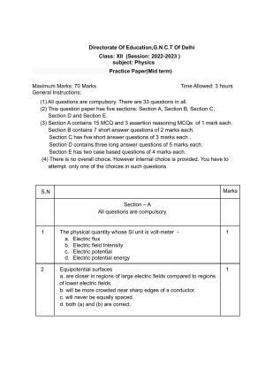 Edudel Class 12 Physics Sample Question Paper