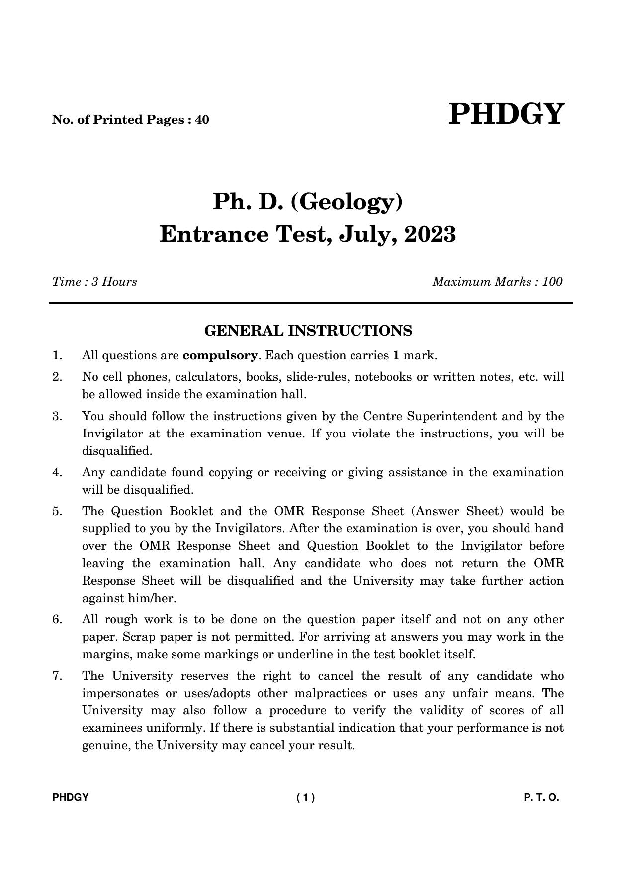 IGNOU PhD Entrance Test Ph. D. (Geology) Entrance Test, July, 2023 Question Paper - Page 2