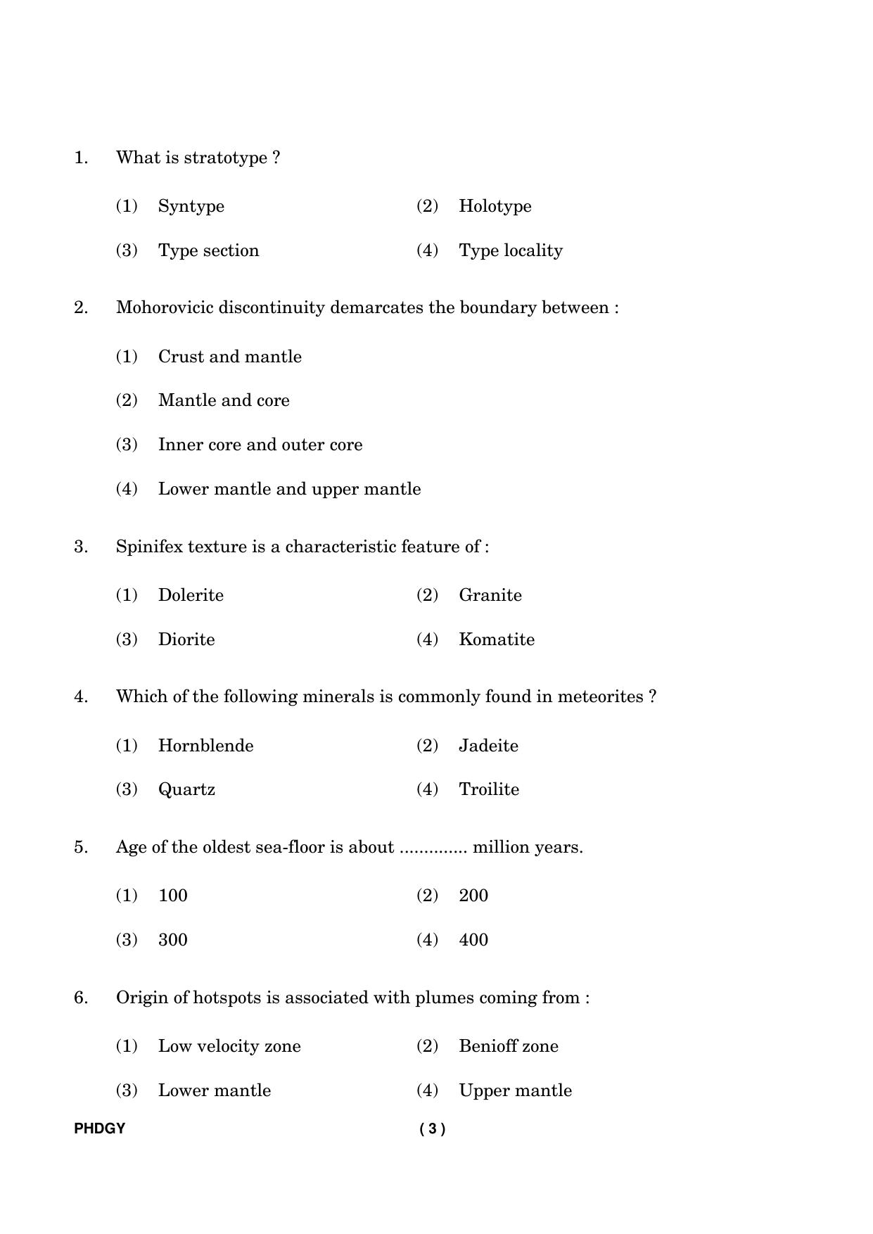 IGNOU PhD Entrance Test Ph. D. (Geology) Entrance Test, July, 2023 Question Paper - Page 4