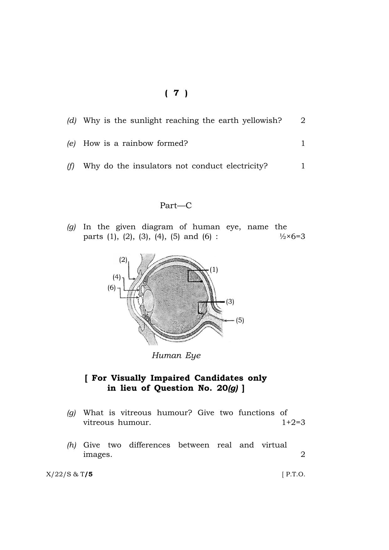 Meghalaya Board (MBOSE) Class 10 SCIENCE AND TECHNOLOGY (X-22-S & T) 2022 Question Paper - Page 7