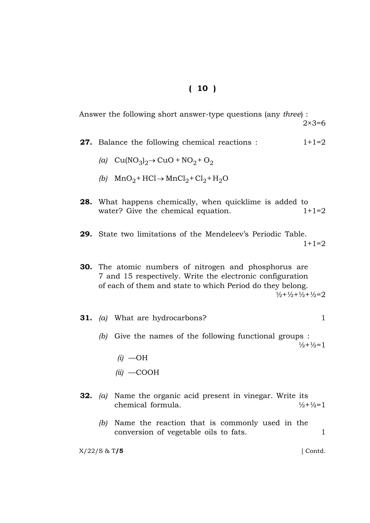 Meghalaya Board (MBOSE) Class 10 SCIENCE AND TECHNOLOGY (X-22-S & T) 2022 Question Paper - Page 10