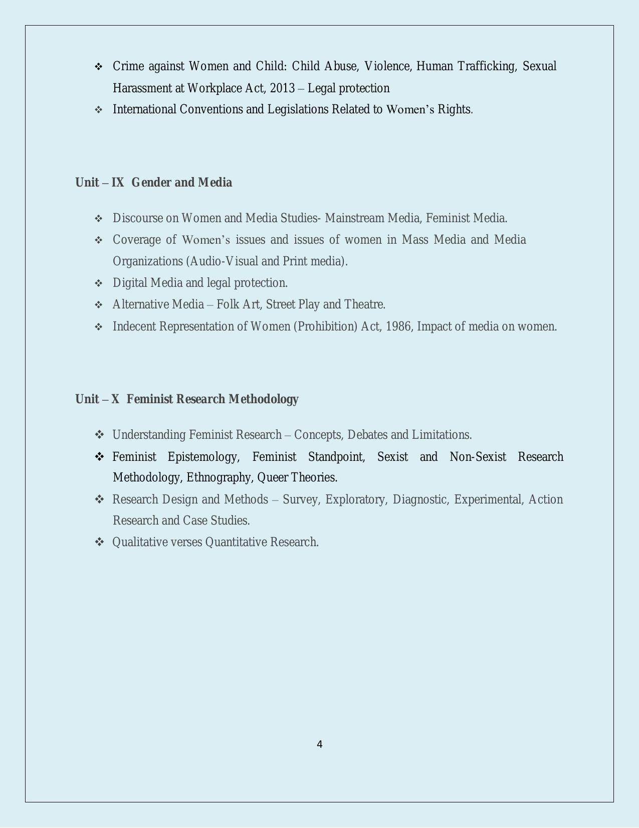 NTA PhD Entrance Exam Women Studies Syllabus - Page 4