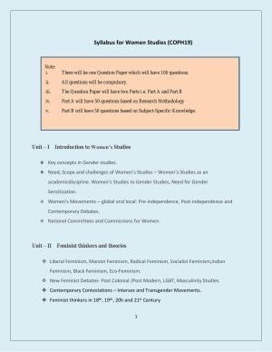 NTA PhD Entrance Exam Women Studies Syllabus
