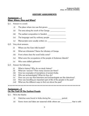 CBSE Worksheets for Class 6 Social Science History All Chapter Assignment