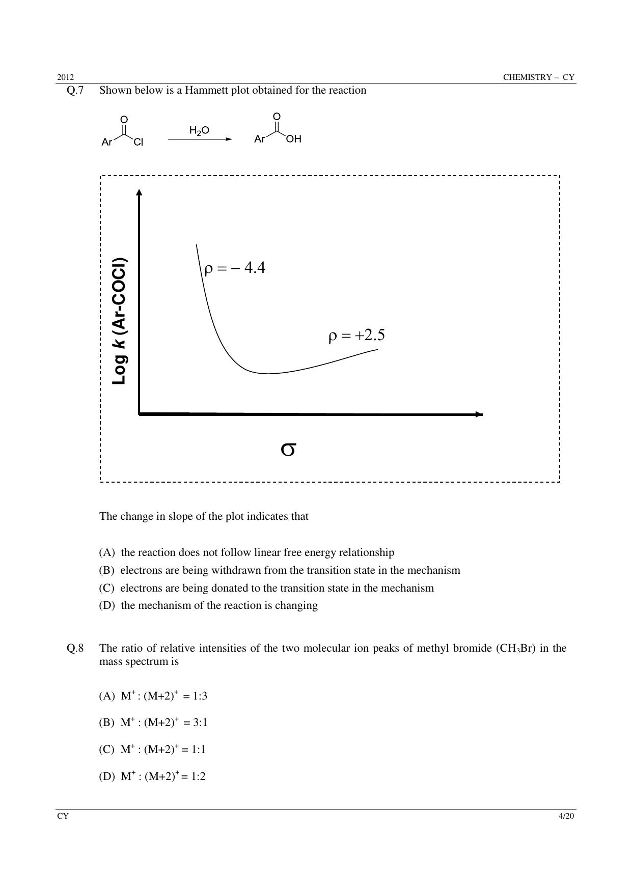 GATE 2012 Chemistry (CY) Question Paper with Answer Key - Page 4