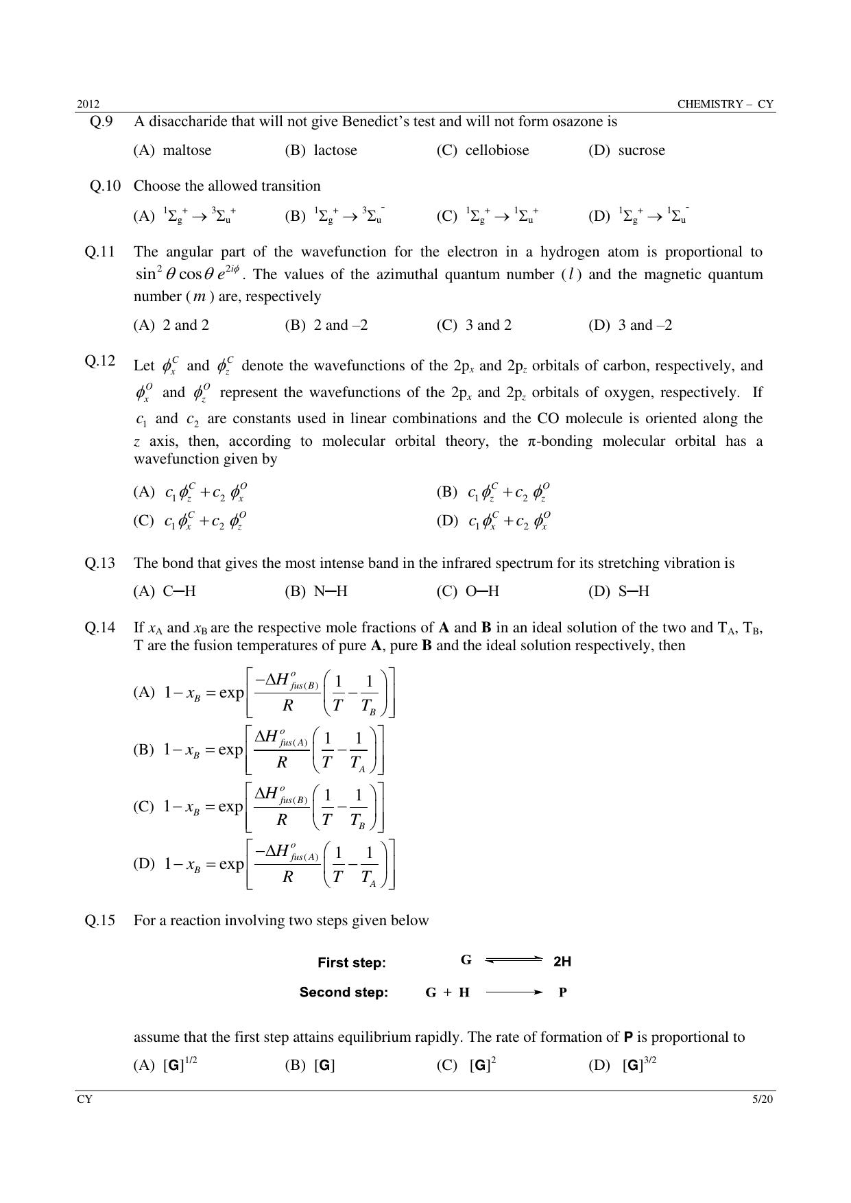 GATE 2012 Chemistry (CY) Question Paper with Answer Key - Page 5