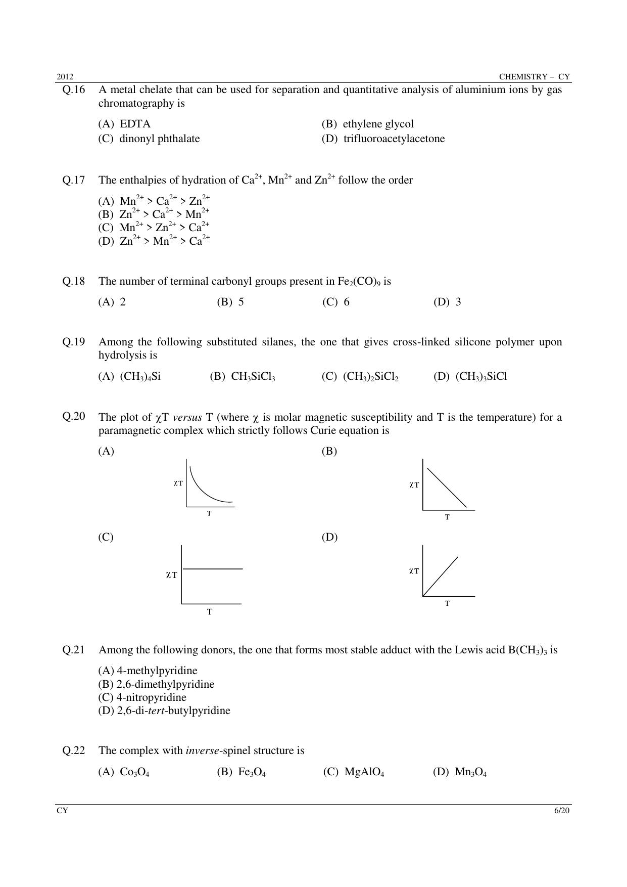 GATE 2012 Chemistry (CY) Question Paper with Answer Key - Page 6