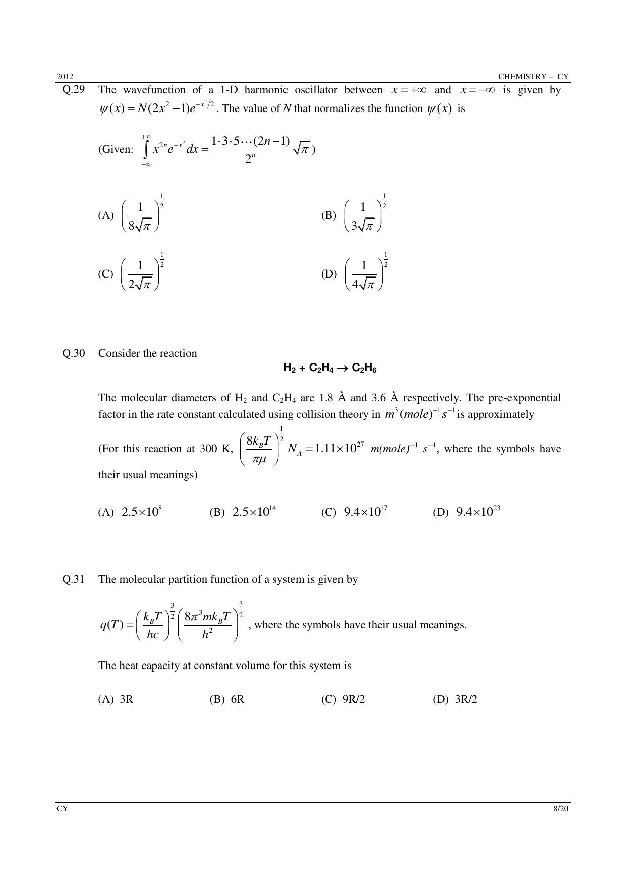 GATE 2012 Chemistry (CY) Question Paper with Answer Key - Page 8
