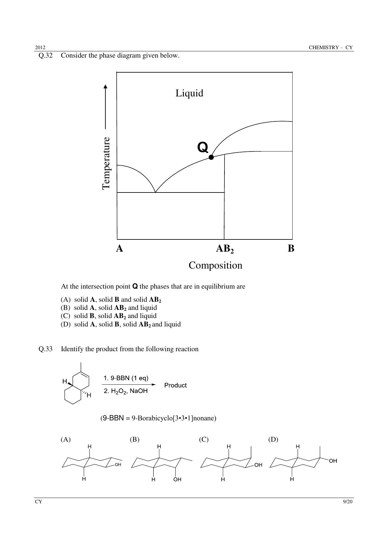 GATE 2012 Chemistry (CY) Question Paper with Answer Key - Page 9