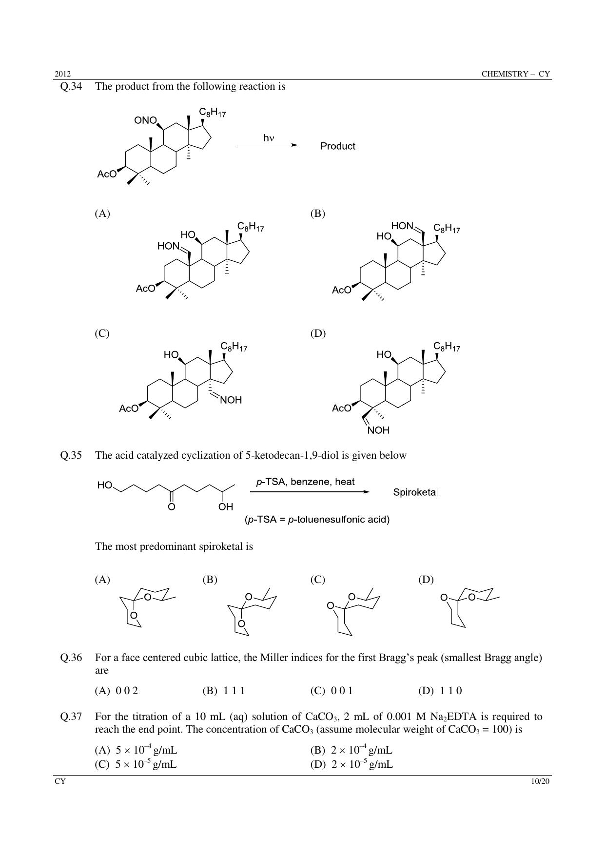 GATE 2012 Chemistry (CY) Question Paper with Answer Key - Page 10