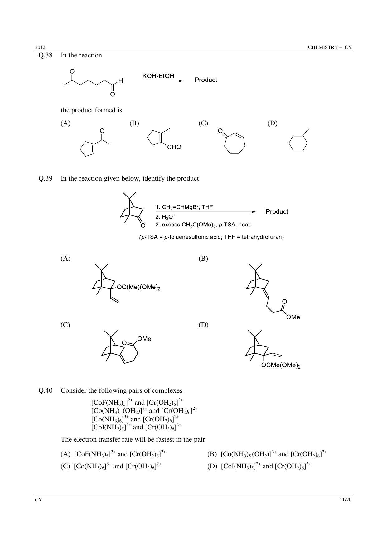 GATE 2012 Chemistry (CY) Question Paper with Answer Key - Page 11