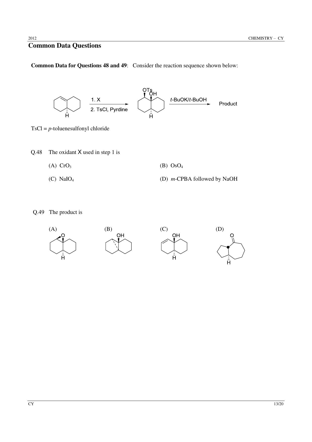 GATE 2012 Chemistry (CY) Question Paper with Answer Key - Page 13