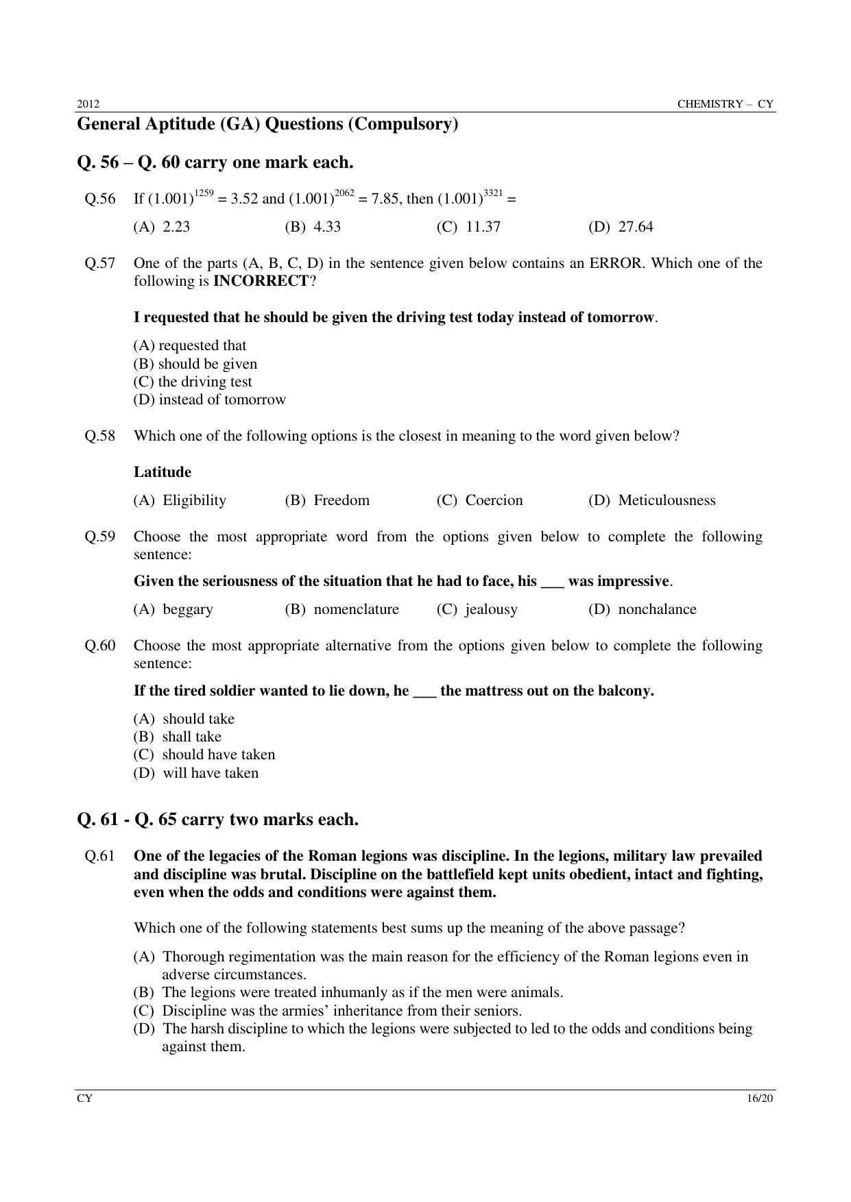 GATE 2012 Chemistry (CY) Question Paper with Answer Key - Page 16