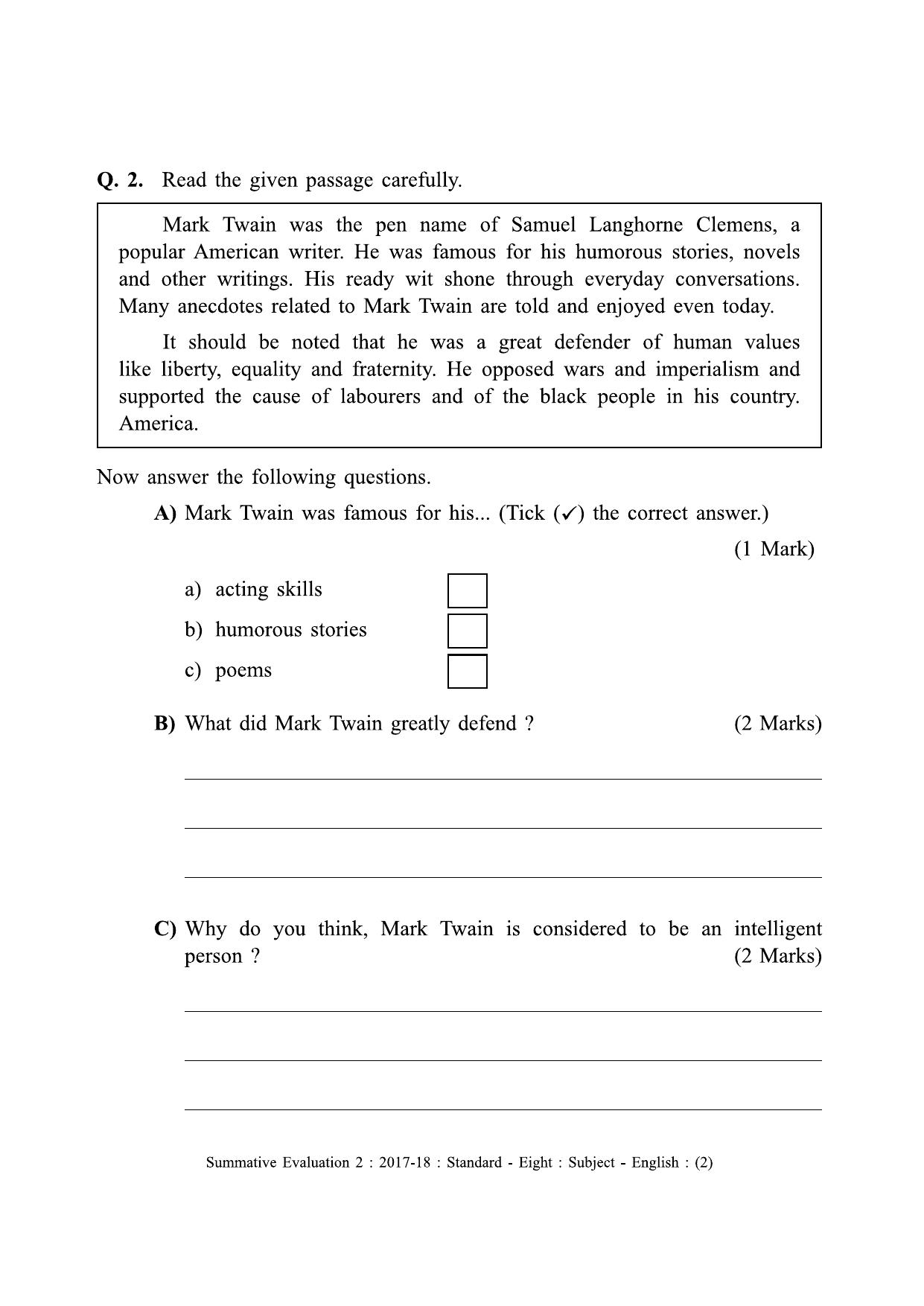 Maharashtra Board Class 8 English (First Language) Sample Question Paper - Page 2