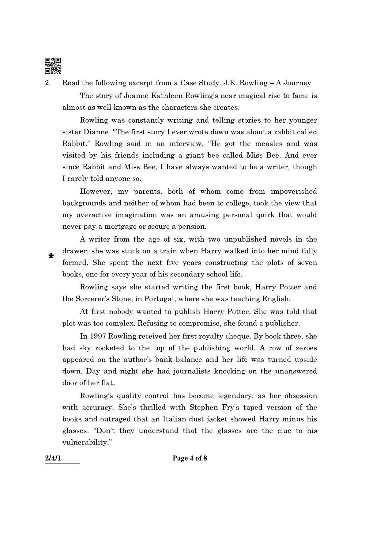 CBSE Class 10 2-4-1 (English L & L) 2022 Question Paper - Page 4