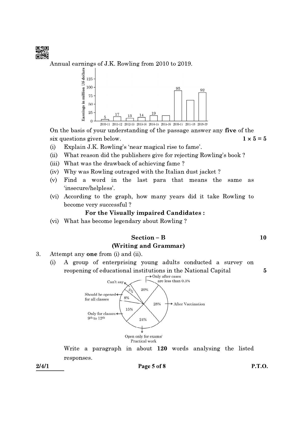 CBSE Class 10 2-4-1 (English L & L) 2022 Question Paper - Page 5