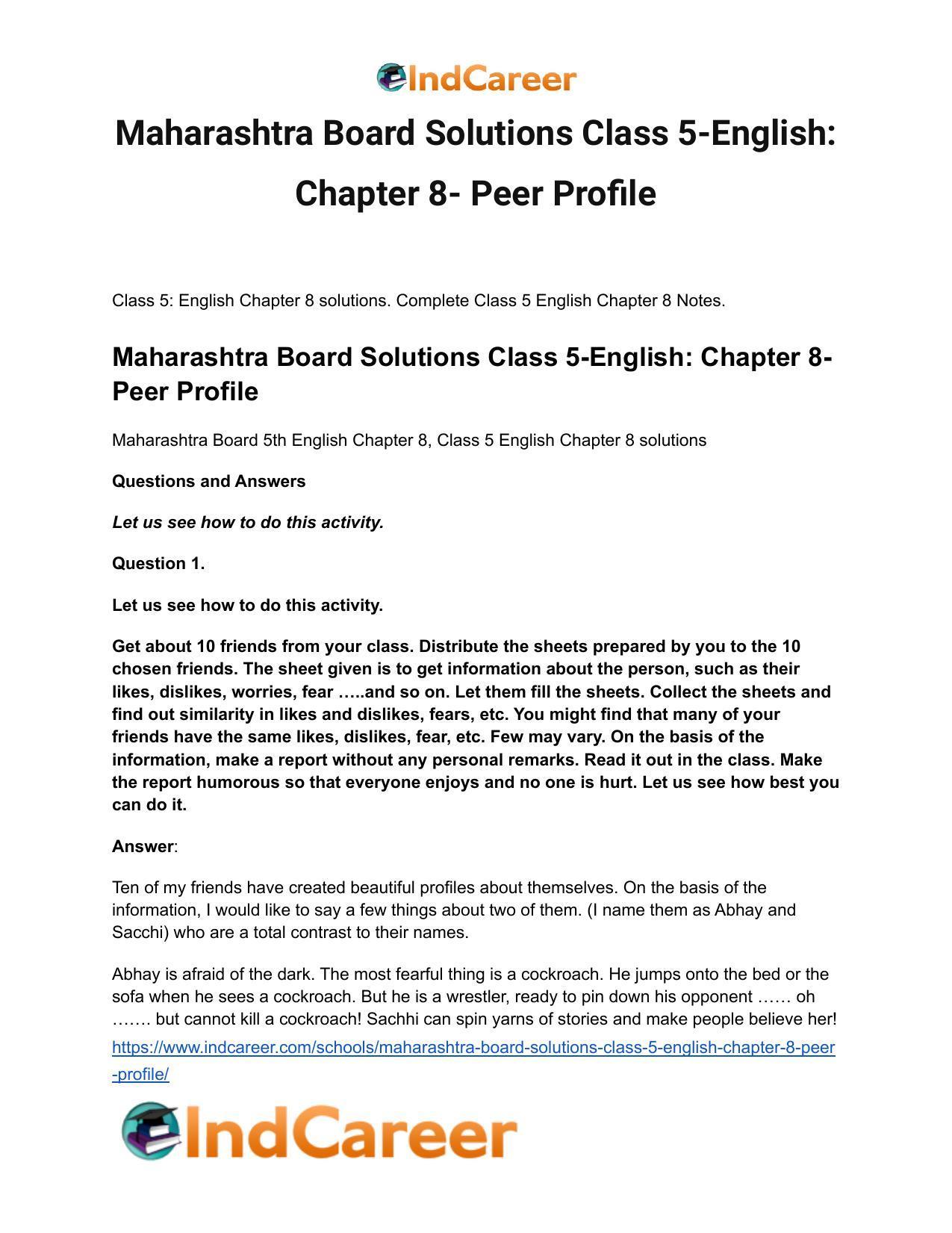 Maharashtra Board Solutions Class 5-English: Chapter 8- Peer Profile - Page 2