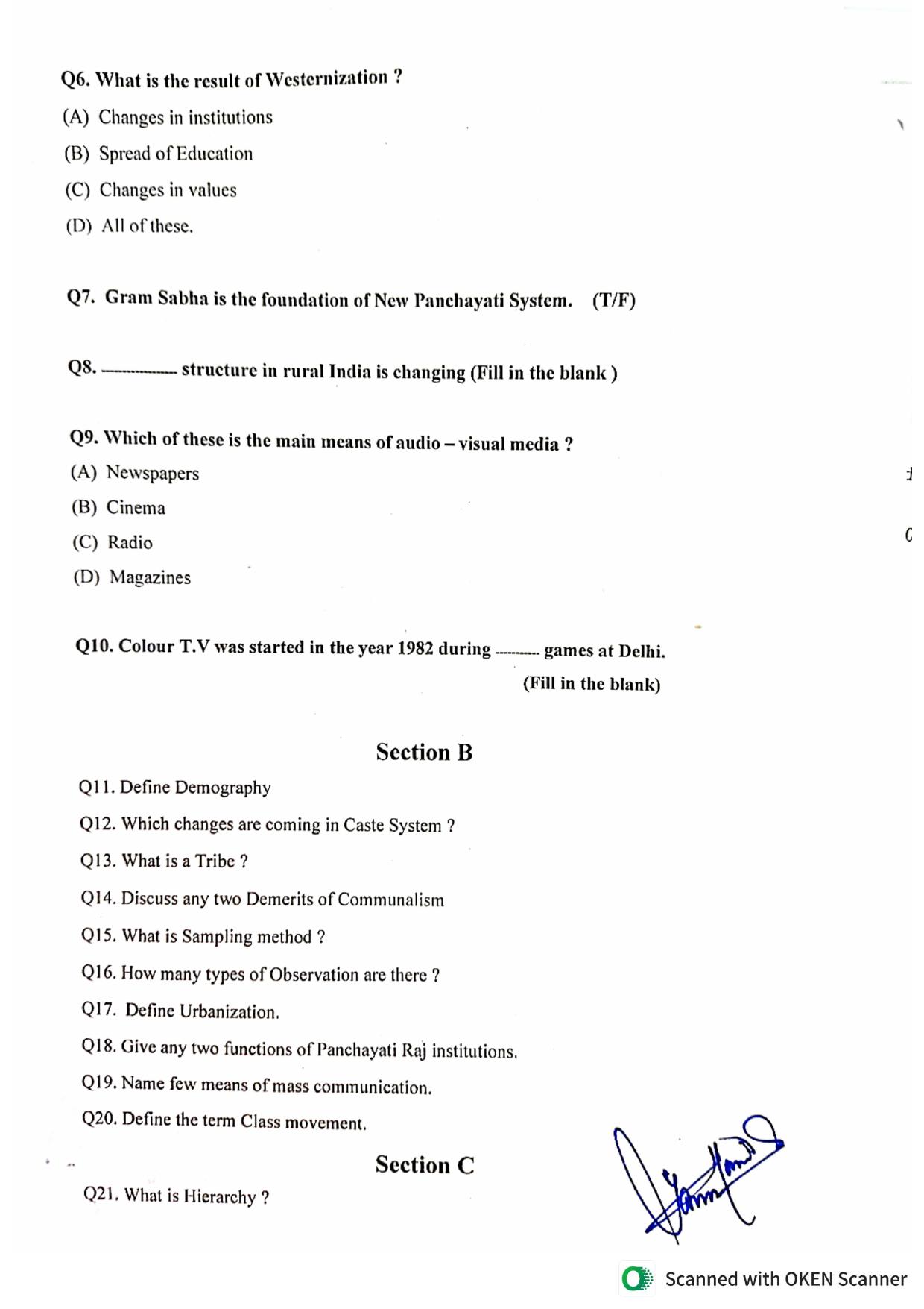 JKBOSE Class 12 Sociology Model Question Paper - Page 2